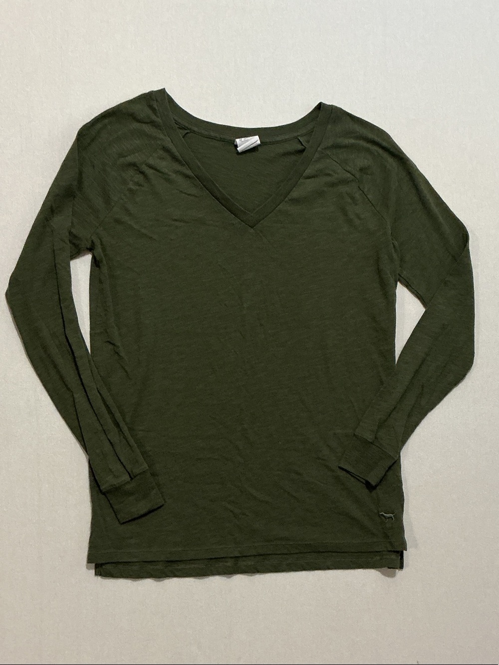PINK Victoria's Secret Olive Green Long Sleeve V-Neck Top